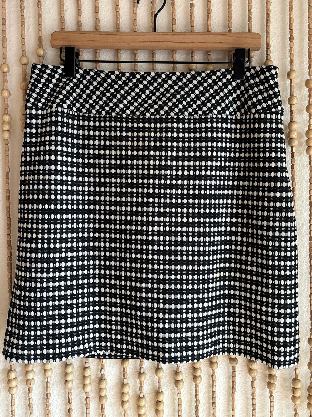 Black White Geometric Mod Dotted Form Fitting Knit Stretch Skirt Office Work Med